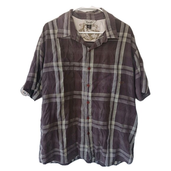 O'Neill Mens Button Up Shirt Size XL Brown Plaid Short Sleeve Y2K Surf Grunge - Picture 1 of 8